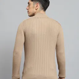 monte carlo Mens Solid Camel Mock Neck Full Sleeve Pullover_1240568FZ-6 image 5