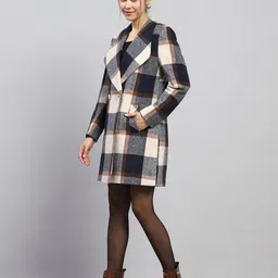 monte carlo Womens Check Navy Blue Notch Lapel Full Sleeve Coat image 3