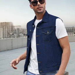 urbano fashion Men's Regular Fit Washed Sleeveless Denim Jacket image 2