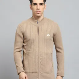 monte carlo Mens Solid Camel Mock Neck Full Sleeve Pullover_1240568FZ-6 image 2