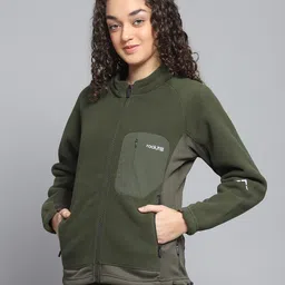 rock.it from house of Monte Carlo Womens Solid Olive Mock Neck Full Sleeve Sweatshirt_2240102724 image 3