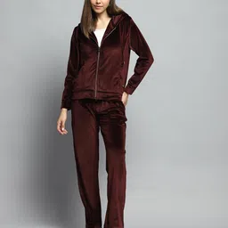 monte carlo Womens Solid Maroon Hooded Neck Full Sleeve Tracksuit 224067744-1 image 2