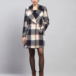 monte carlo Womens Check Navy Blue Notch Lapel Full Sleeve Coat image 2