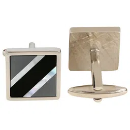 peluche Natural Mother of Pearl Stone (Semi-precious) & Black Onyx Stone Cufflinks for Men image 3
