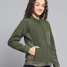 rock.it from house of Monte Carlo Womens Solid Olive Mock Neck Full Sleeve Sweatshirt_2240102724 image 4