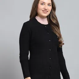 monte carlo Womens Self Design Round Neck Wool Blend Cardigan Purple image 3