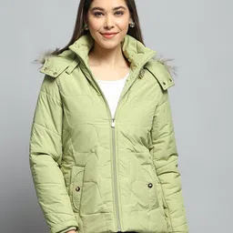 monte carlo Womens Self Design Green Detachable Hood Full Sleeve Jacket image 2