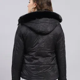 monte carlo Womens Embroidered Black Detachable Hood Full Sleeve Jacket image 5