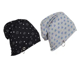 mack jonney VIMAL JONNEY Multicolor Cotton Blended Free Size Beanie Cap for Men(Pack of 2)-Ring_Cap_PRT-NO.1-BLK_PRT-NO.4-MLG_02 image 1