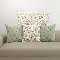 Trance Home Linen Set of 5 Premium 100% Cotton 12X12 Inch Cushion Covers Only for Sofa and Diwan | Small Cushion Covers Only (12X12 Inch | 30Cmx30Cm, Calicut White Green) Set of 5, 180 TC image 3