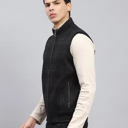 monte carlo Mens Checkered Mock Neck Sleeveless Jacket (224066878) image 2
