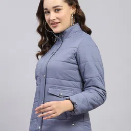 monte carlo Womens Solid Cream Mock Neck Full Sleeve Jacket image 3