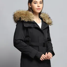 monte carlo Womens Solid Black Collar Neck Full Sleeve Jacket image 4