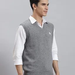 monte carlo Mens Solid Light Yellow V Neck Sleeveless Sweater_1240116SL-2682 image 3