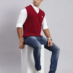 monte carlo Mens Solid V Neck Sleeveless Sweater (1241214SL) image 5
