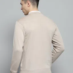monte carlo Mens Solid Beige V Neck Full Sleeve Pullover image 5