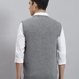 monte carlo Mens Solid Light Yellow V Neck Sleeveless Sweater_1240116SL-2682 image 4