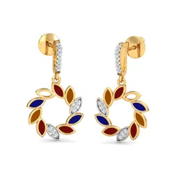 kuberbox 14KT Yellow Gold Diamond Rang-Chakra Drop Earrings for Women image 1