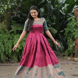 kedarfab Women's Jacquard Woven Anarkali Gown | South Indian Dress for Women image 3