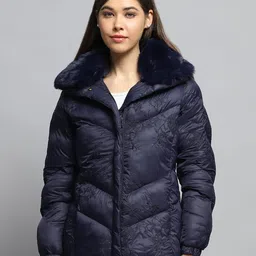 monte carlo Womens Embroidered Navy Blue Collar Neck Full Sleeve Jacket image 2