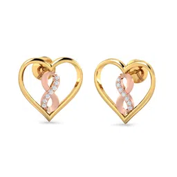 kuberbox 14KT Yellow Gold Diamond Heart&Infinity Stud Earrings for Women image 1