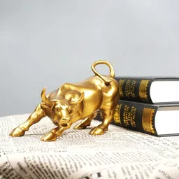 decortwist DecorTwist® Wall Street Golden Bull Statue (3.3 Inch, 317 gram) | Resin Bull Sculpture Decorative Showpiece Animal Figurines for Home Decor, Tabletop, Offices, Christmas, Gifting Item image 4