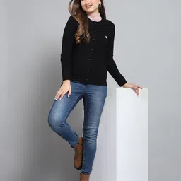 monte carlo Womens Self Design Round Neck Wool Blend Cardigan Purple image 5