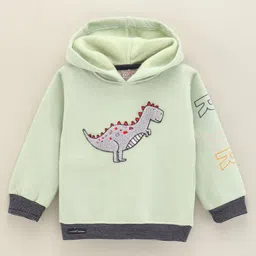 Little Kangaroos Full Sleeves Hooded Sweatshirt Dinosaur Embroidery- Green-picture-30