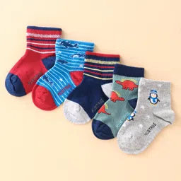 Mustang Cotton Blend Ankle Length Socks Animal Design Pack of 5 - Red & Grey-image-30