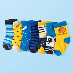 Cute Walk by Babyhug Non Terry Knit Anti-Bacterial Ankle Length Socks With Polka Dots & Strips Pack of 7 - Blue & Yellow-image-87