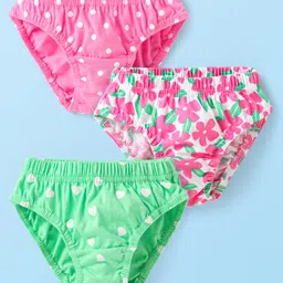 Babyhug 100% Cotton Knit Antibacterial Panties with Floral & Polka Dots Print Pack of 3 - Pink & Green-picture-34