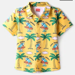 Babyhug Cotton Knit Half Sleeves Shirt with Beach Theme Print - Yellow-picture-25