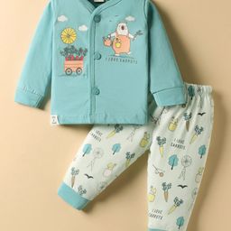 CUCUMBER Interlock Knit Full Sleeves Night Suit with Bear Print - Light Blue-image-100