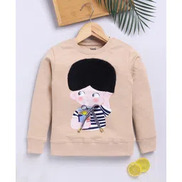 TOONYPORT Cotton Blend Knit Full Sleeves Boy Patch Detailed Light Winter Sweatshirt - Beige-picture-12