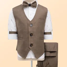 Rikidoos Full Sleeves Abstract Printed 3 Piece Party Suit Set With Bow - Coffee & White-picture-14