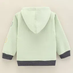 Little Kangaroos Full Sleeves Hooded Sweatshirt Dinosaur Embroidery- Green image 2