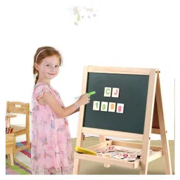 YAMAMA Wooden Magnetic Double-sided Small Drawing Board With Balck And White Board Adjustable Standing Easel Marker Duster Chalkbox Alphabets Number Set Wooden Toy Magnetic Toy Educational Toy For Kids - Multicolor image 2