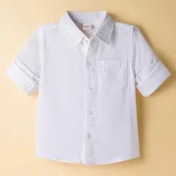 Babyhug Cotton Woven Full Sleeves Solid Shirt and Denim Jeans Set - White image 2