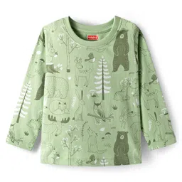 Babyhug Cotton Knit Full Sleeves Co-ords Night Suit with Jungle Theme Print - Light Green image 2