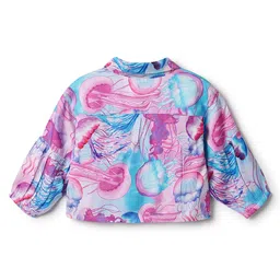 Tales & Stories Viscose Woven Full Puffed Sleeves Jelly Fishes Printed Shirt Style Top - Multi Colour image 3
