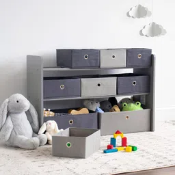 Homesmiths Toy Storage Organizer with 9 Removable Fabric Bins, Light Grey/Grey Premium Playroom Toy Organizer for Toddlers Ideal for Kids' Rooms, Playrooms, and Nurseries - Modern Toy Bins for Kids. image 2