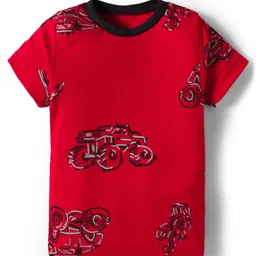 Kidi Wav Half Sleeves Monster Truck Printed Tee & Joggers Set - Red image 2