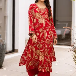 HERE&NOW Ethnic Motifs Printed Round Neck Zari Kurta With Palazzos-picture-29