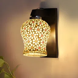 Devansh White & Yellow Textured Wood Traditional Wall Lamp image 2