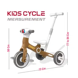 fab n funky Giggle Rider 4-IN-1 Force Trike cum Convertible Balance Bike with Music Lights & Aluminum Alloy Frame with 3 Mute EVA Wheels & Big Wheel Hub with Multi-Gear Push Handle -Brown image 3