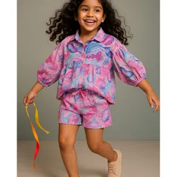 Tales & Stories Viscose Woven Full Puffed Sleeves Jelly Fishes Printed Shirt Style Top - Multi Colour image 4