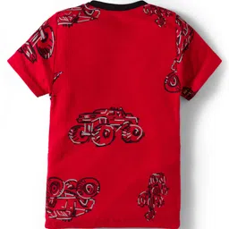 Kidi Wav Half Sleeves Monster Truck Printed Tee & Joggers Set - Red image 3