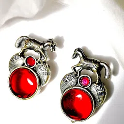 M55 Silver-Plated Artificial Stones Studded Oxidised Contemporary Studs image 4