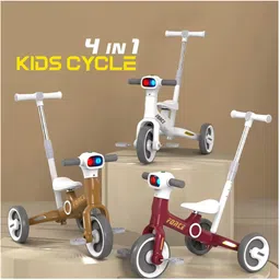 fab n funky Giggle Rider 4-IN-1 Force Trike cum Convertible Balance Bike with Music Lights & Aluminum Alloy Frame with 3 Mute EVA Wheels & Big Wheel Hub with Multi-Gear Push Handle -Brown image 4