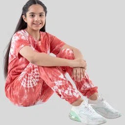 tweeny mini Pure Cotton Half Sleeves TIe Dye Jumpsuit - Red image 5